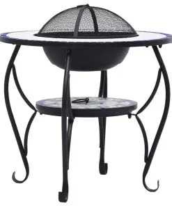 vidaXL Mosaic Fire Pit Table Blue and White 68 cm Ceramic