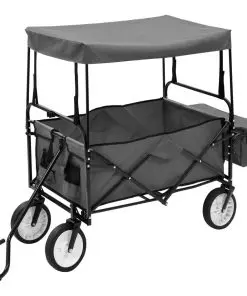 vidaXL Folding Hand Trolley with Canopy Steel Grey