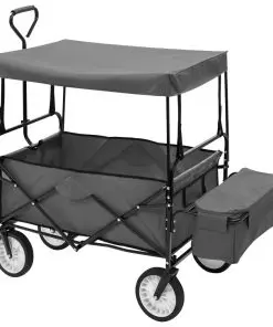 vidaXL Folding Hand Trolley with Canopy Steel Grey