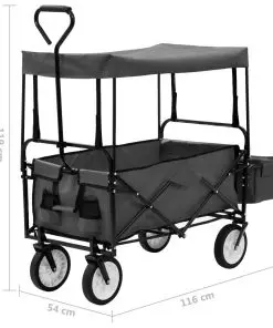 vidaXL Folding Hand Trolley with Canopy Steel Grey