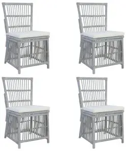 vidaXL Dining Chairs with Cushions 4 pcs Grey Natural Rattan