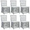 vidaXL Dining Chairs with Cushions 6 pcs Grey Natural Rattan