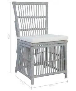 vidaXL Dining Chairs with Cushions 6 pcs Grey Natural Rattan