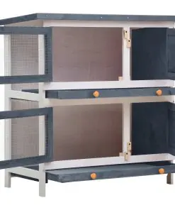 vidaXL Outdoor Rabbit Hutch 4 Doors Grey Wood