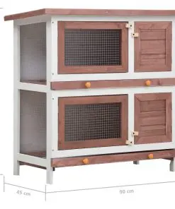 vidaXL Outdoor Rabbit Hutch 4 Doors Brown Wood