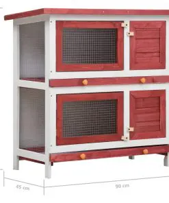 vidaXL Outdoor Rabbit Hutch 4 Doors Red Wood