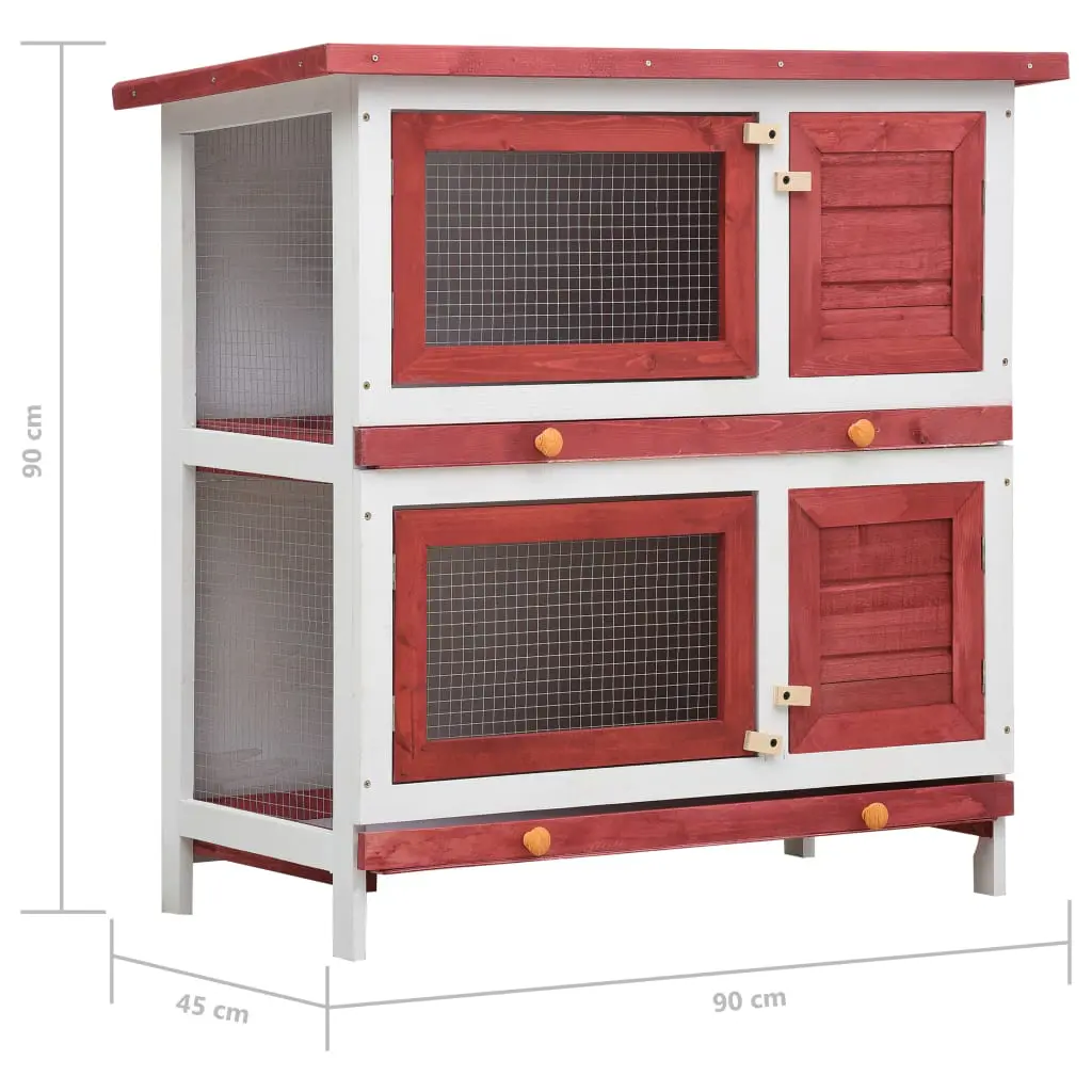 vidaXL Outdoor Rabbit Hutch 4 Doors Red Wood