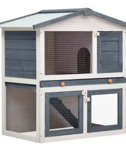 vidaXL Outdoor Rabbit Hutch 3 Doors Grey Wood