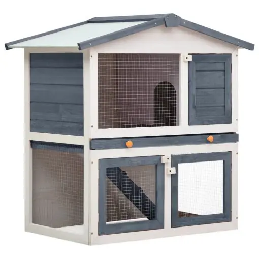 vidaXL Outdoor Rabbit Hutch 3 Doors Grey Wood