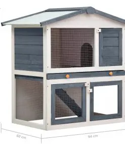 vidaXL Outdoor Rabbit Hutch 3 Doors Grey Wood
