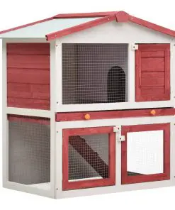 vidaXL Outdoor Rabbit Hutch 3 Doors Red Wood