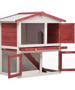 vidaXL Outdoor Rabbit Hutch 3 Doors Red Wood