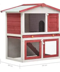 vidaXL Outdoor Rabbit Hutch 3 Doors Red Wood