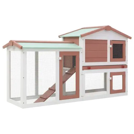 vidaXL Outdoor Large Rabbit Hutch Brown and White 145x45x85 cm Wood