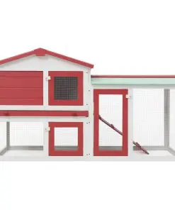 vidaXL Outdoor Large Rabbit Hutch Red and White 145x45x85 cm Wood