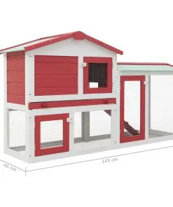 vidaXL Outdoor Large Rabbit Hutch Red and White 145x45x85 cm Wood