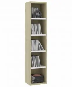 vidaXL CD Cabinet White and Sonoma Oak 21x16x93.5 cm Chipboard
