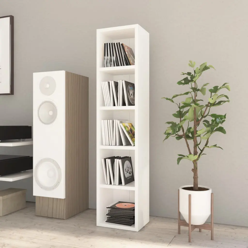 vidaXL CD Cabinet High Gloss White 21x16x93.5 cm Chipboard
