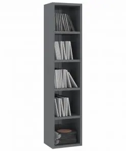 vidaXL CD Cabinet High Gloss Grey 21x16x93.5 cm Chipboard