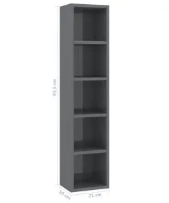 vidaXL CD Cabinet High Gloss Grey 21x16x93.5 cm Chipboard