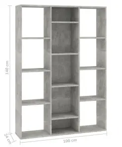 vidaXL Room Divider/Book Cabinet Concrete Grey 100x24x140 cm Chipboard