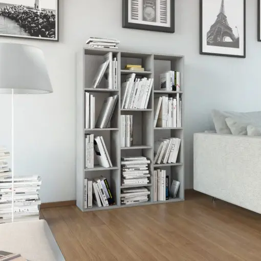 vidaXL Room Divider/Book Cabinet Concrete Grey 100x24x140 cm Chipboard