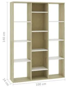vidaXL Room Divider/Book Cabinet White and Sonoma Oak 100x24x140 cm Chipboard