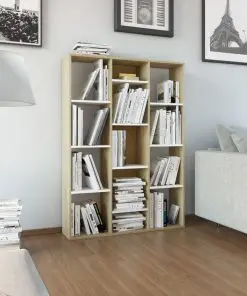 vidaXL Room Divider/Book Cabinet White and Sonoma Oak 100x24x140 cm Chipboard