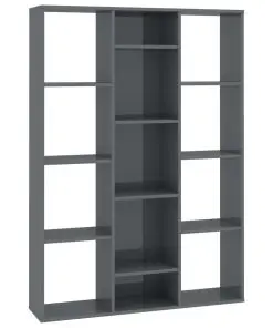 vidaXL Room Divider/Book Cabinet High Gloss Grey 100x24x140 cm Chipboard