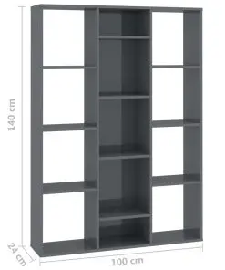 vidaXL Room Divider/Book Cabinet High Gloss Grey 100x24x140 cm Chipboard