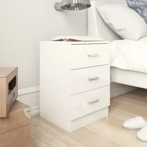 vidaXL Bedside Cabinets 2 pcs High Gloss White 38x35x56 cm Chipboard