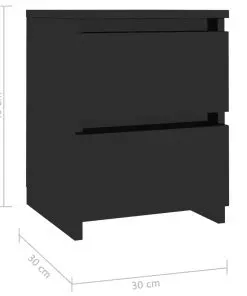 vidaXL Bedside Cabinet High Gloss Black 30x30x40 cm Chipboard