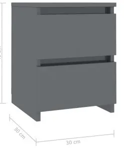 vidaXL Bedside Cabinet High Gloss Grey 30x30x40 cm Chipboard