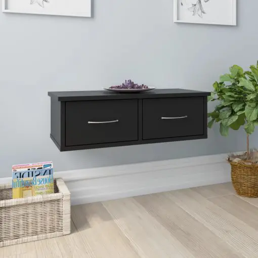 vidaXL Wall-mounted Drawer Shelf Black 60x26x18.5 cm Chipboard