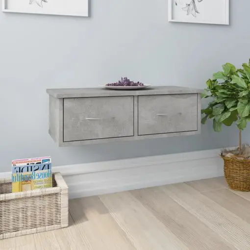 vidaXL Wall-mounted Drawer Shelf Concrete Grey 60x26x18.5 cm Chipboard