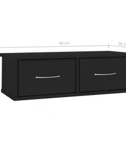 vidaXL Wall-mounted Drawer Shelf High Gloss Black 60x26x18.5 cm Chipboard