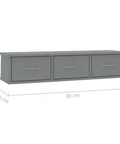 vidaXL Wall-mounted Drawer Shelf Grey 90x26x18.5 cm Chipboard