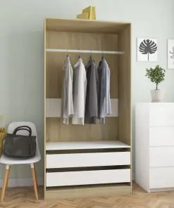 vidaXL Wardrobe White and Sonoma Oak 100x50x200 cm Chipboard