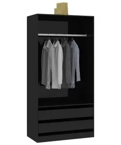 vidaXL Wardrobe High Gloss Black 100x50x200 cm Chipboard