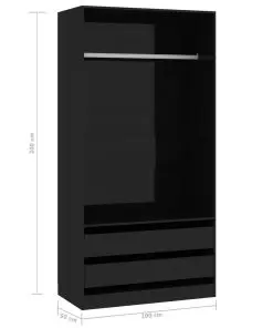 vidaXL Wardrobe High Gloss Black 100x50x200 cm Chipboard