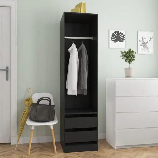 vidaXL Wardrobe with Drawers Black 50x50x200 cm Chipboard