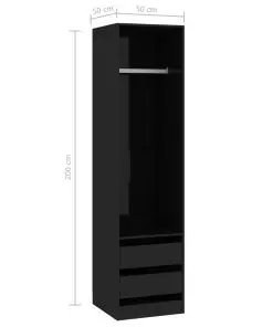 vidaXL Wardrobe with Drawers High Gloss Black 50x50x200 cm Chipboard