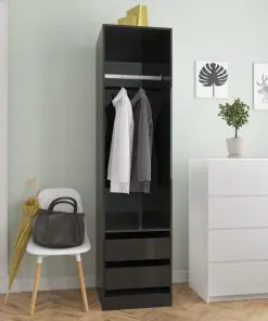 vidaXL Wardrobe with Drawers High Gloss Black 50x50x200 cm Chipboard