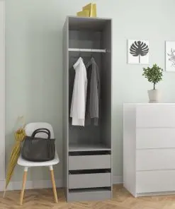 vidaXL Wardrobe with Drawers High Gloss Grey 50x50x200 cm Chipboard