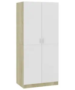 vidaXL Wardrobe White and Sonoma Oak 80x52x180 cm Chipboard
