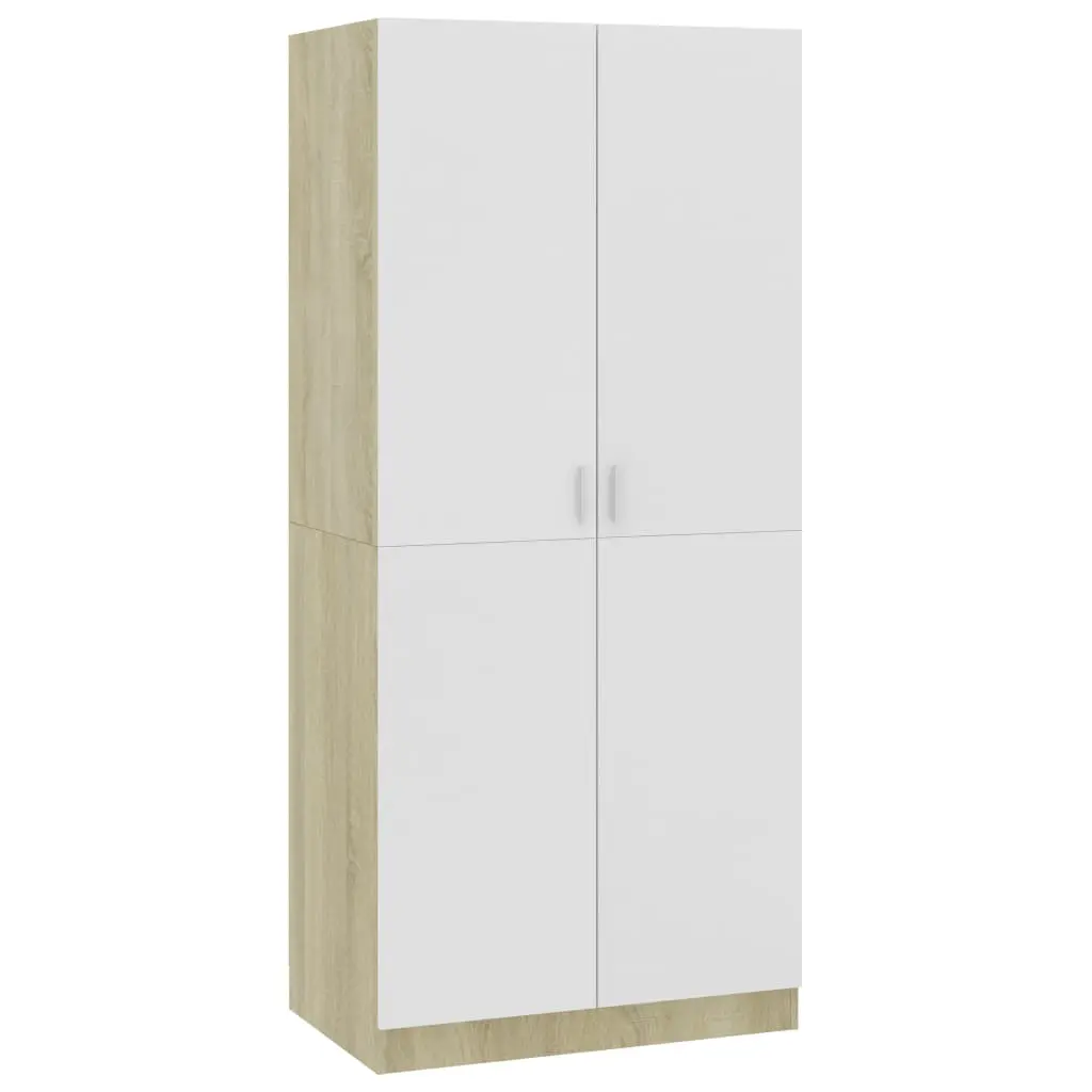 vidaXL Wardrobe White and Sonoma Oak 80x52x180 cm Chipboard