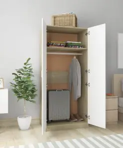 vidaXL Wardrobe White and Sonoma Oak 80x52x180 cm Chipboard