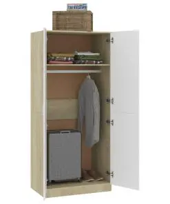 vidaXL Wardrobe White and Sonoma Oak 80x52x180 cm Chipboard