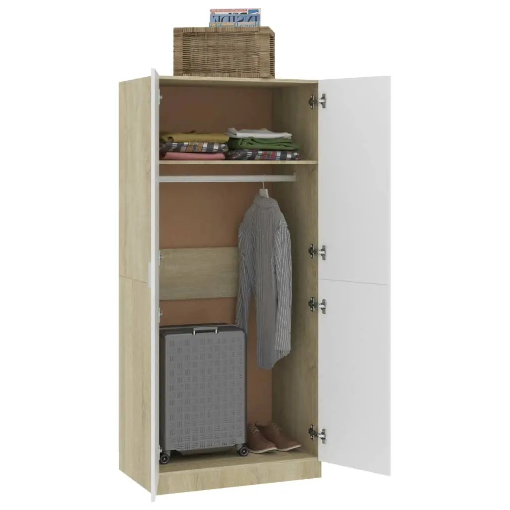 vidaXL Wardrobe White and Sonoma Oak 80x52x180 cm Chipboard