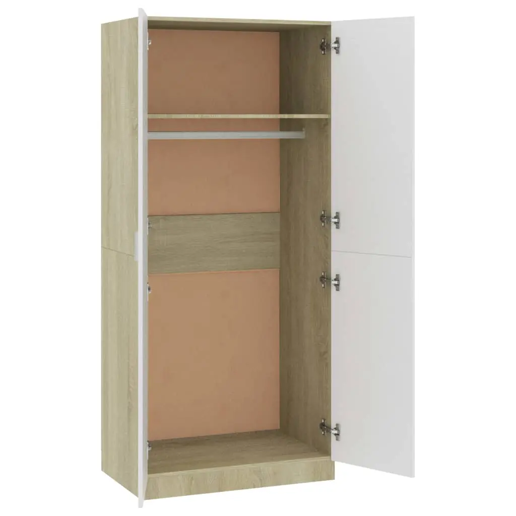 vidaXL Wardrobe White and Sonoma Oak 80x52x180 cm Chipboard